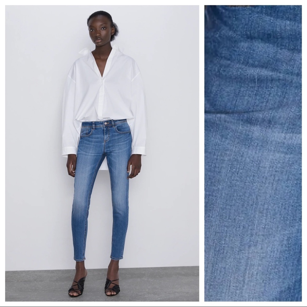 NWT Zara Blue Mid-waist Skinny Jeans Size 4.